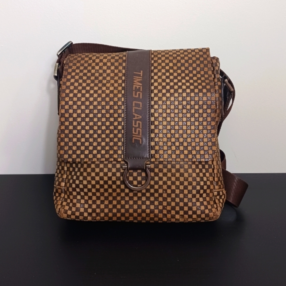 Times Classic checkered leather messenger bag